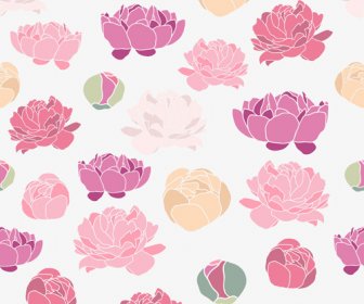 ピンクの牡丹のシームレスなパターン手描きのベクトル