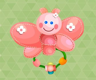 Pink Toy Icon Cute Stylized Butterfly