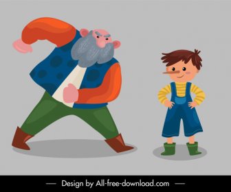 Pinocchio Picture Book Icons Cartoon Characters Sketch