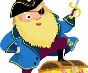 Пиратский персонаж Значок Капитан Сокровище Эскиз Мультфильм Дизайн