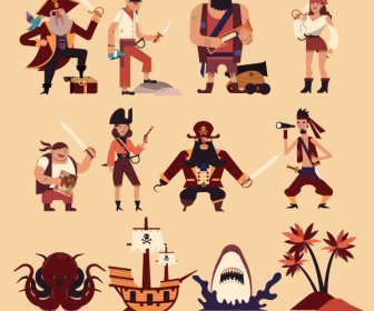 Elementos De Diseño Pirata Emblemas Clásicos Boceto