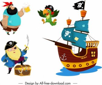 Elementi Di Design Pirata Schizzo Colorato Cartone Animato