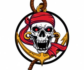 Icono Pirata Aterrador Cráneo Boceto Colorido 3d