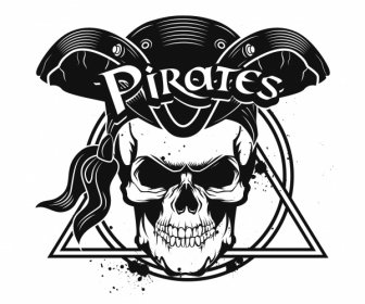 Icono Pirata Horror Cráneo Negro Blanco Grunge Diseño