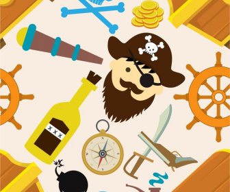 Pirate Icons Design Elements With Colors Symbols