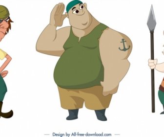 Pirate Icônes Drôles Dessin Animé Personnages Design