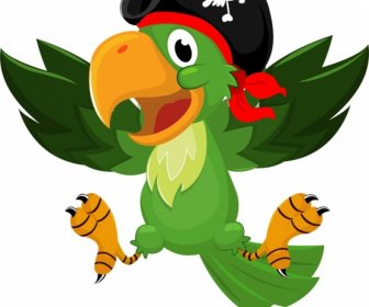 Pirate Parrot Icon Colorful Funny Cartoon Sketch