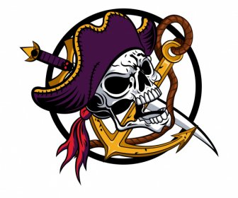 Icono De Cráneo Pirata Ancla Cuerda De Decoración De La Espada