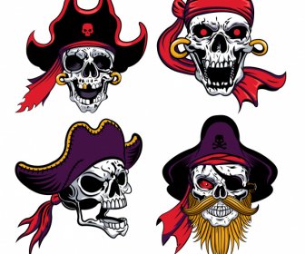 Pirate Skull Icons Scary Sketch