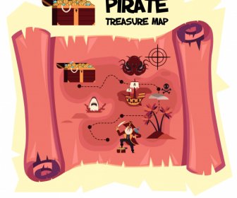 海賊の宝マップ背景ヴィンテージ羊皮紙スケッチ