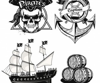 Piratas Diseño Elementos Vintage Blanco Negro Diseño