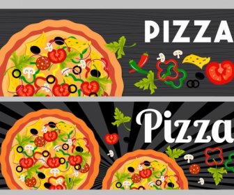 Pizza Advertisement Sets Flat Colorful Design Ingredient Icons