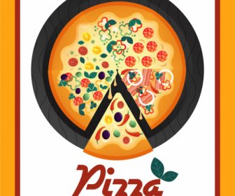 ピザ広告背景カラフルなカットパイスケッチ