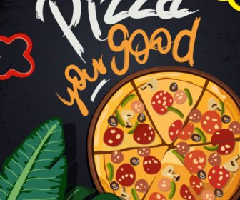 Pizza Advertising Banner Colorful Dark Flat Sketch