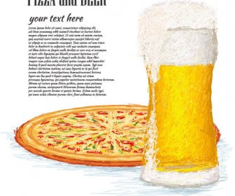 Pizza E Birra Elementi Vettoriali Sullo Sfondo