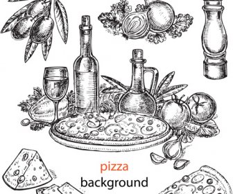 Pizza Hintergrund Hand Gezeichnete Vektoren