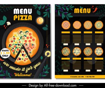 피자 메뉴 템플릿 파이 재료 장식 어두운 다채로운