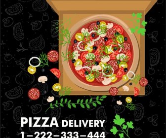 Pizza Promotion Advertisement With Colored Style On Dark Background