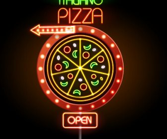 Pizza Restaurants Neon Sign Vector 3