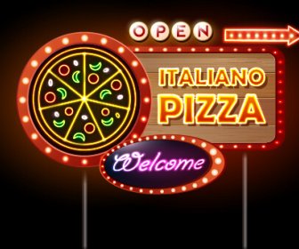 Pizza Restaurants Neon Sign Vector 4