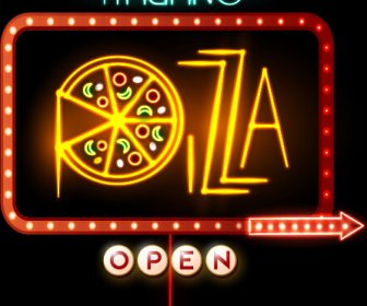 Pizza Restaurants Neon Sign Vector 9