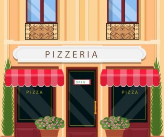 Pizza Store Facade Design With Italian Architecture