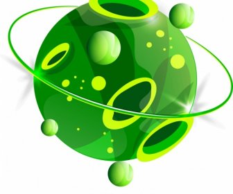 Planet Icon Green Holes Decor 3d Circle Design