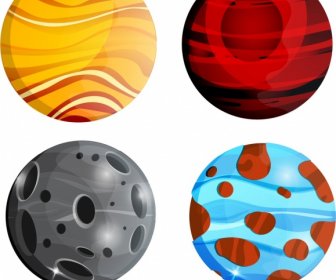 Planet Icons Sets Colorful Modern Circles Decor