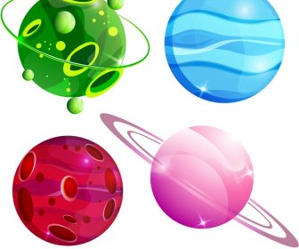 Planet Icons Templates Colorful Circle Shapes Decor