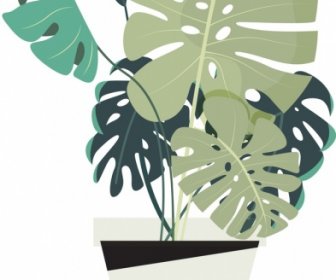 Bitki Arka Plan Ağaç Saksı Yaprakları Simgeler Kroki