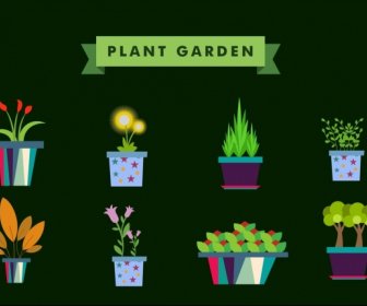 حديقة النباتات تصميم عناصر مختلف الزهور زهرية الايقونات