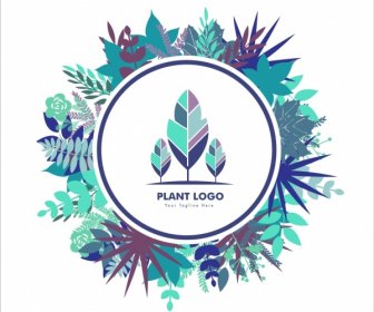 шаблон логотипа завода цветные листья орнамент раунд стиль