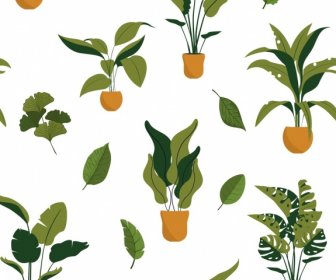 Pflanzenmuster Blatttopf Icons Farbiges Design
