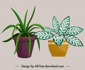 Pflanze Topf Symbole Farbigeklassisches Design