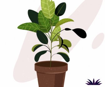Plant Pottery Icon Colored Classic Sketch