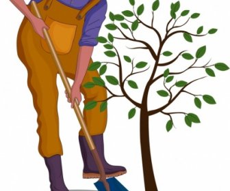 Plantation Background Farmer Tree Icons Cartoon Design