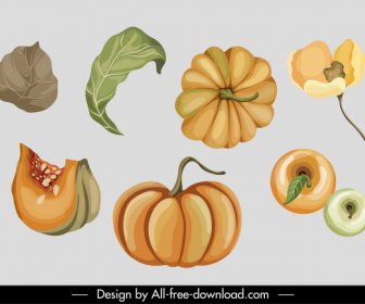 Plants Icons Classical Handdrawn Fruit Leaf Flora Sketch