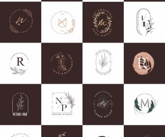 Plantas Logotipos Colección Elegante Diseño Clásico Plano