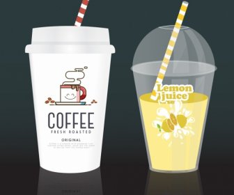 Plastic Cup Icons Various Realistic Colored Types