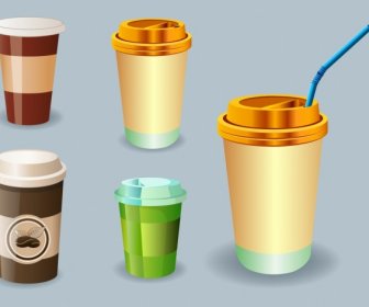 Plastic Cup Icons 3d Shiny Colored Design