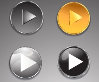 Play Button Icons Collection Shiny Colored Round Decor