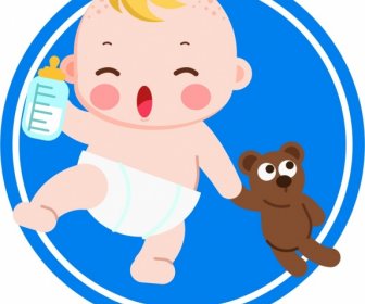 Playful Baby Icon Cute Cartoon Character Sketch