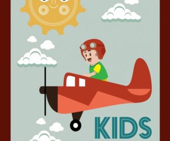 Playful Kid Background Pilot Icon Cartoon Design