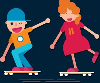 ไอคอนสำหรับเด็กสีสันสดใสสีออกแบบการ์ตูนกีฬา Rollerskate