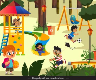 Playground Background Colorful Dynamic Cartoon Sketch