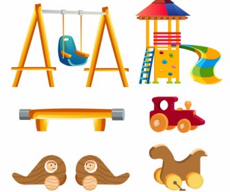 ícones Do Playground Balançar Slide Teeter Brinquedos Esboço