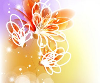 Points Of Light Background With Flowers Vector Set