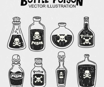 Poison Bottles Icons Black White Design