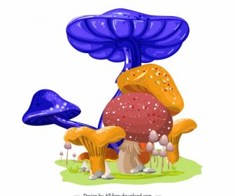 毒蘑菇绘画五颜六色的成长剪影