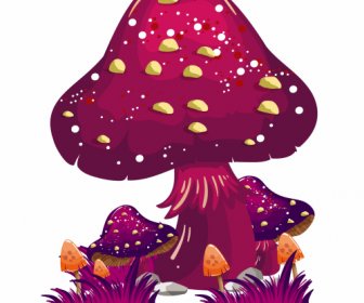 毒蘑菇繪畫黑暗的五顏六色的剪影